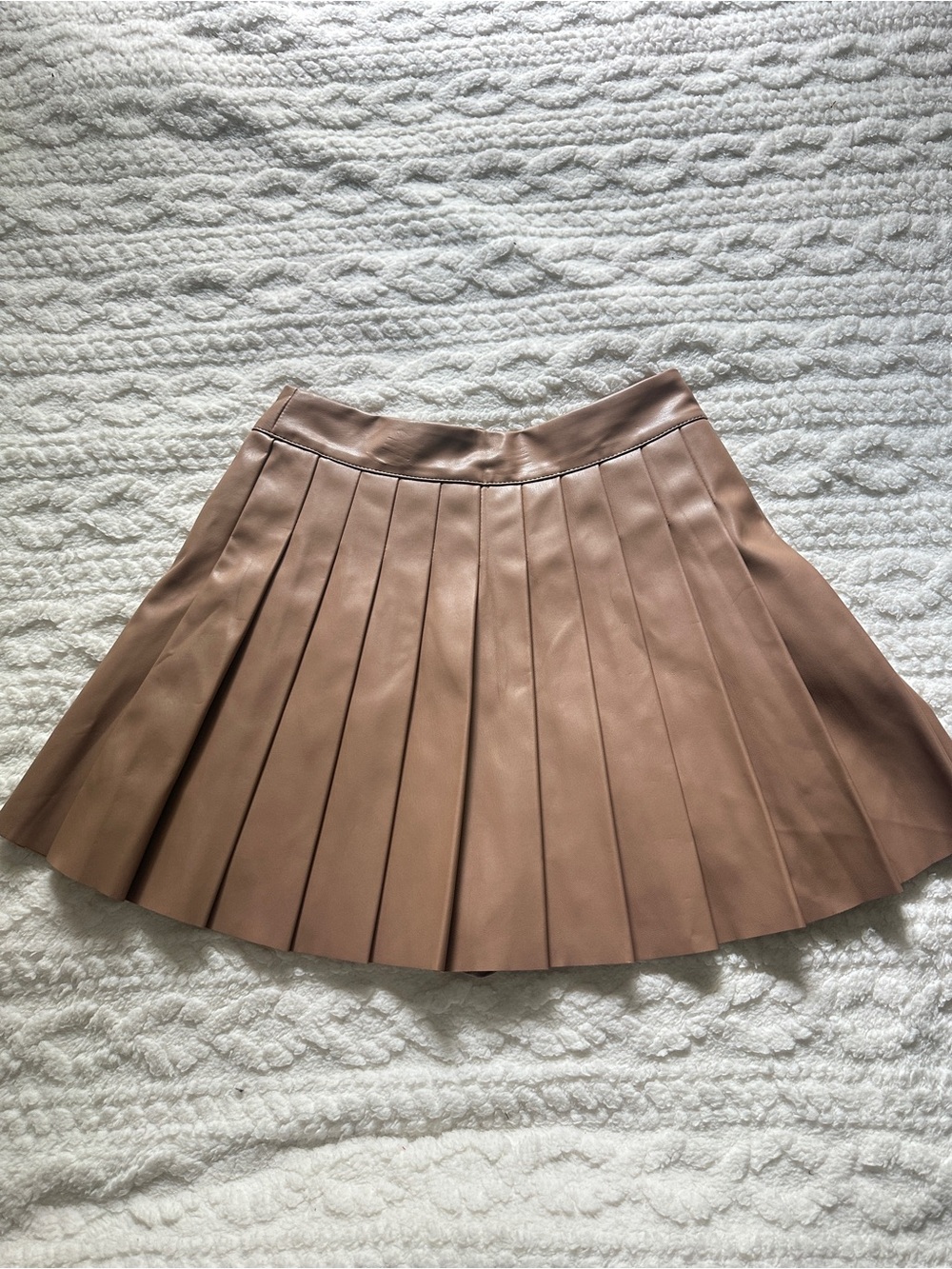 Pleated Faux Leather Mini Skirt in Taupe
